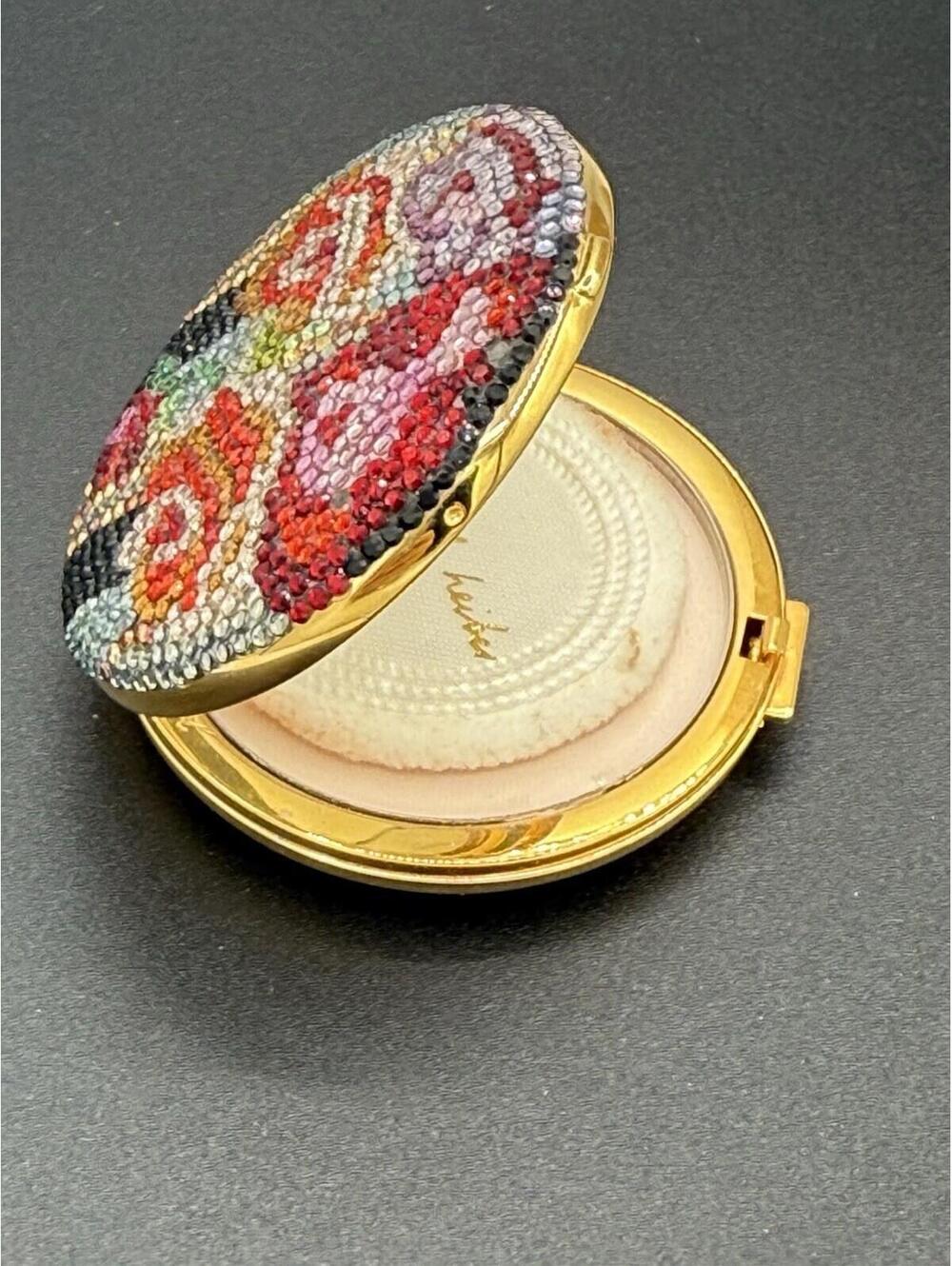 Judith Leiber Swarovski Crystal Floral Powder Mirror Compact Vintage